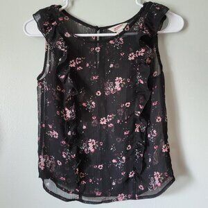 Arizona Jean Co Blouse Women's XS Sheer Black Floral Print Short Sleeve Shirt